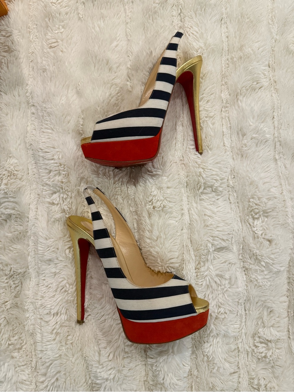 Christian Louboutin Lady Peep Sling 150 Toile Rayee Stripe